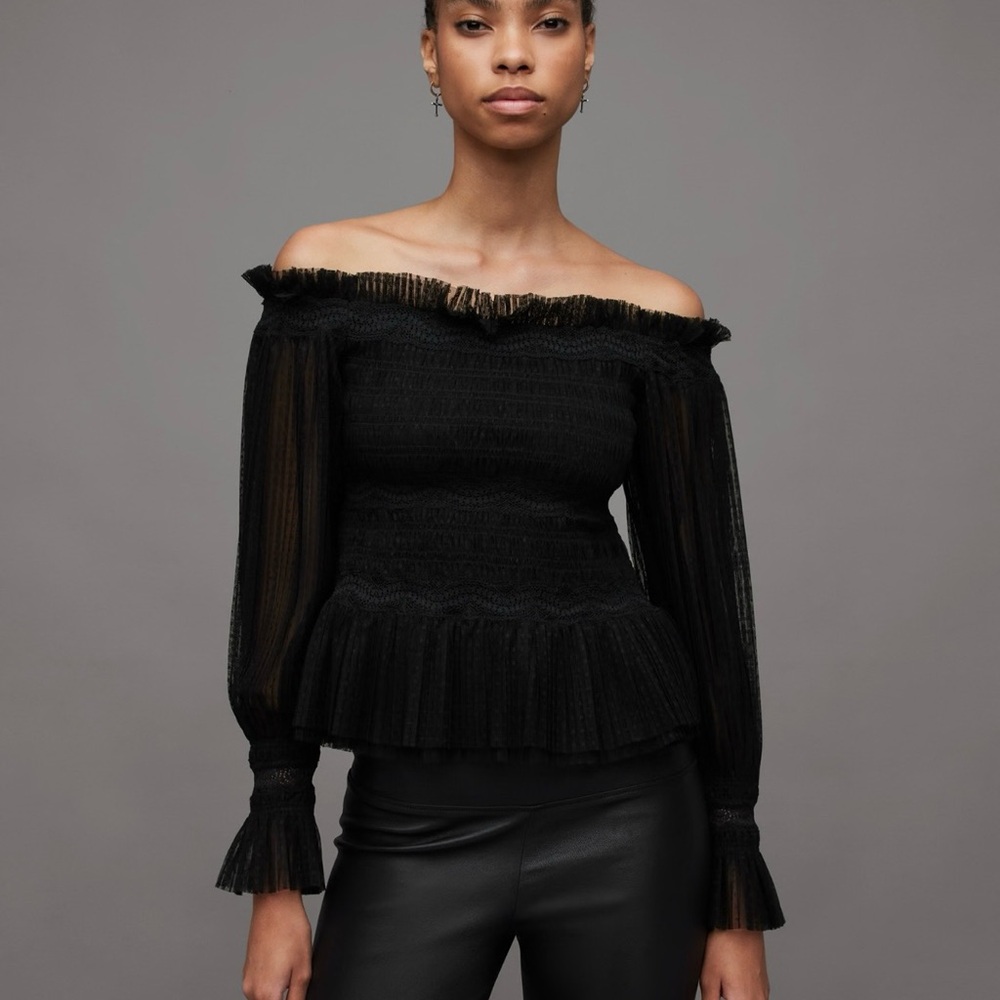 All Saints LAYLA OFF-THE-SHOULDER SHIRRED TOP Off-Shoulder